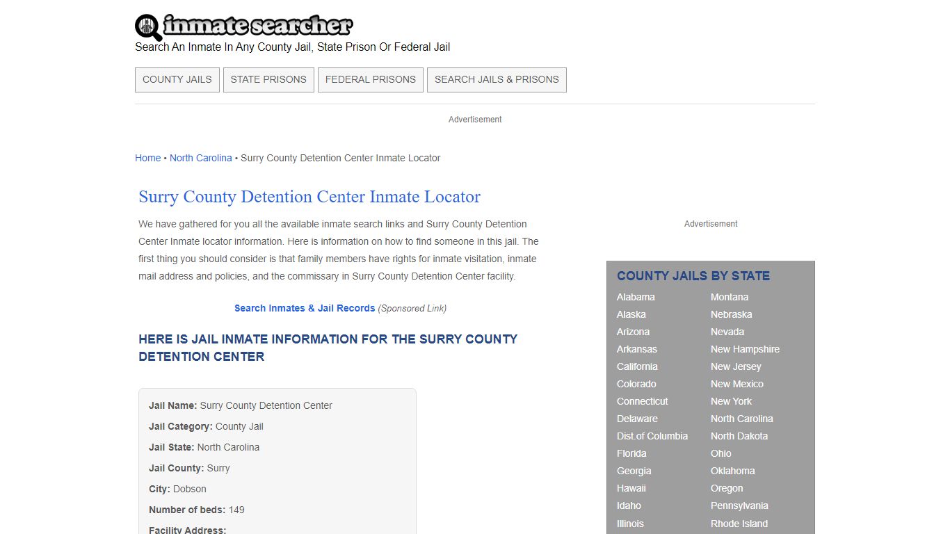 Surry County Detention Center Inmate Locator - Inmate Searcher