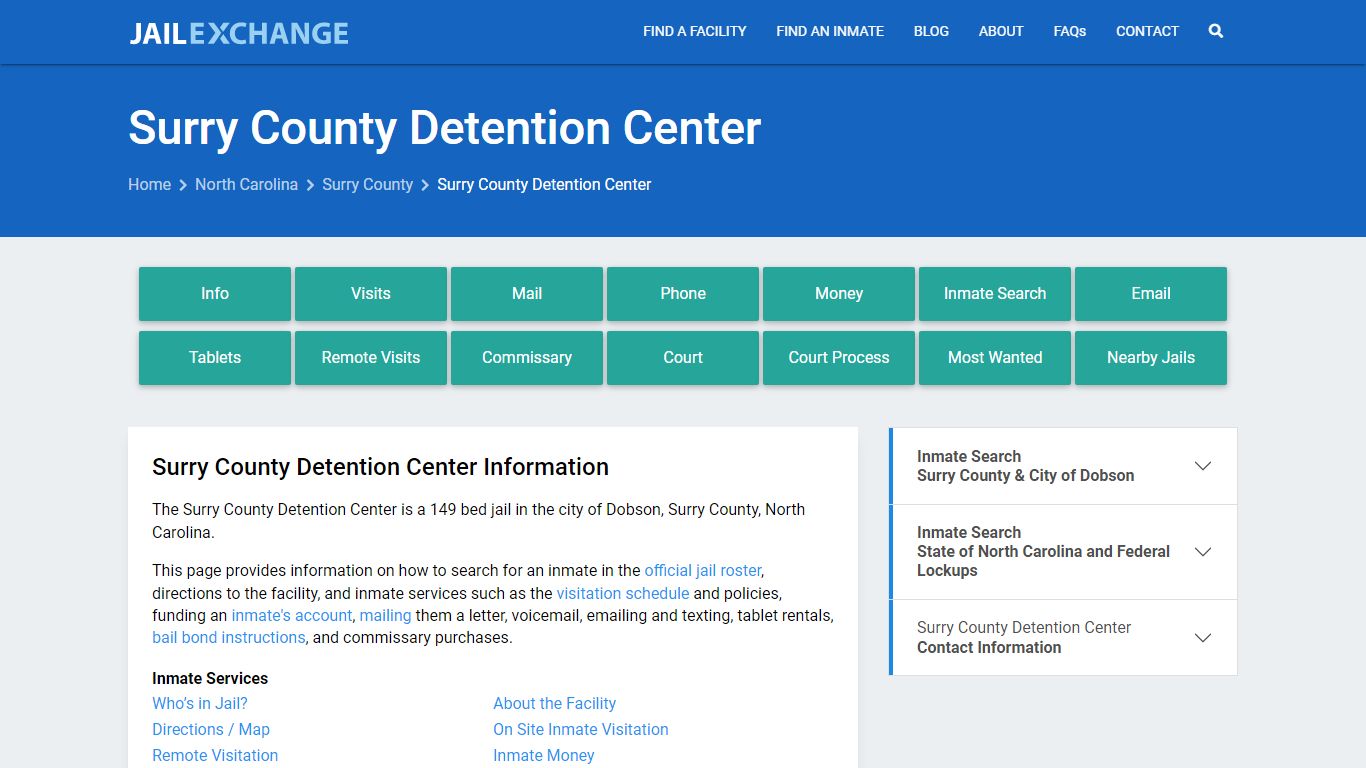 Surry County Detention Center, NC Inmate Search, Information
